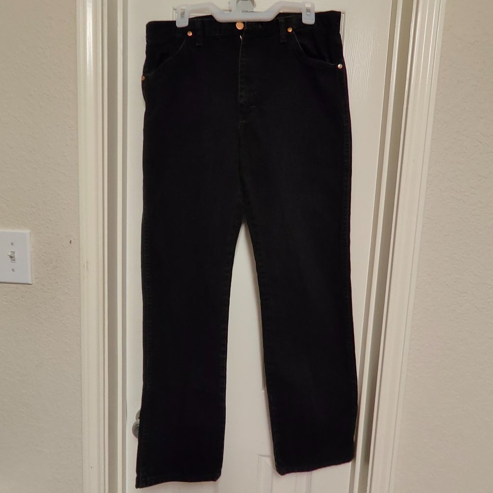 Vintage Wrangler Men's High Waist Black Denim Straight Leg Pants  Size 34x32